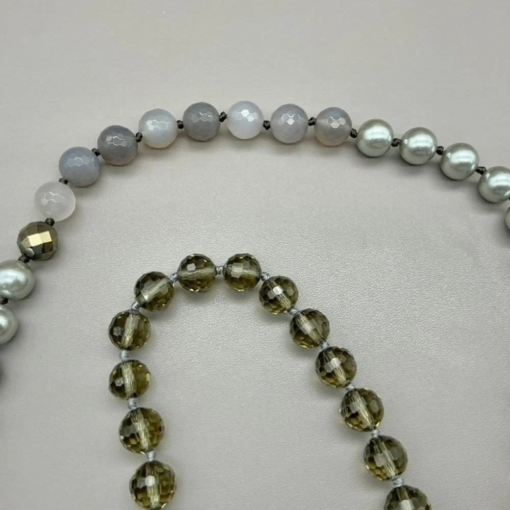 Stella & Dot Necklace Womens Silver Tone Beaded Multi Strand Layered 40 Inch